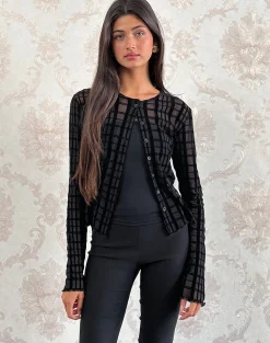 Motel Rocks Co-Ords | Shirts And Blouses-Kahula Shirt in Tonal Check Flock Black TonalCheckFlockBlack