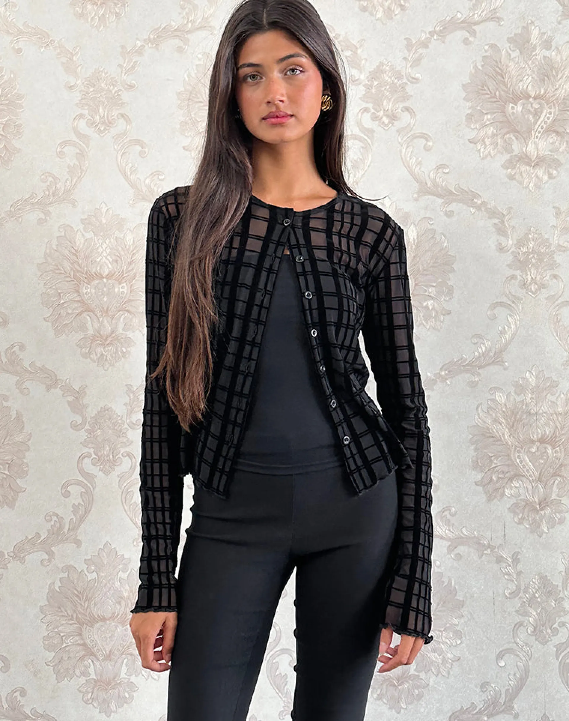 Motel Rocks Co-Ords | Shirts And Blouses-Kahula Shirt in Tonal Check Flock Black TonalCheckFlockBlack