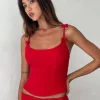 Motel Rocks Corset Tops | Strappy Tops-Kaida Bow Detail Corset Top in Tailoring Red TailoringRed