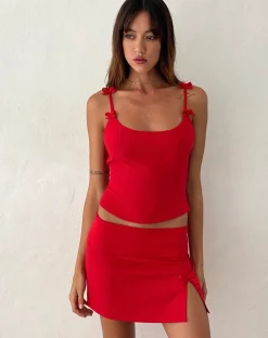 Motel Rocks Corset Tops | Strappy Tops-Kaida Bow Detail Corset Top in Tailoring Red TailoringRed