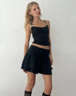 Motel Rocks Corset Tops | Strappy Tops-Kaida Ivory Bow Detail Corset Top in Tailoring Black TailoringBlack