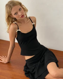 Motel Rocks Corset Tops | Strappy Tops-Kaida Ivory Bow Detail Corset Top in Tailoring Black TailoringBlack