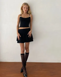 Motel Rocks Corset Tops | Strappy Tops-Kaida Ivory Bow Detail Corset Top in Tailoring Black TailoringBlack