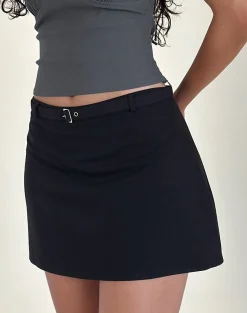 Motel Rocks Tailoring | Mini Skirts-Kaimar Belted Mini Skirt in Black