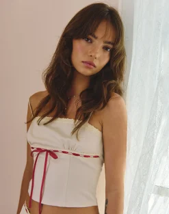 Motel Rocks Co-Ords | Strappy Tops-Kaita Cami Top in Cream with Red Binding CreamwithRedBinding