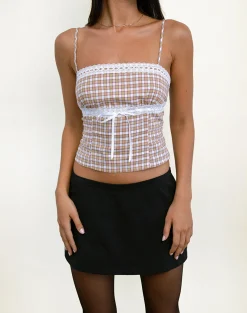 Motel Rocks Corset Tops | Printed Tops-Kaita Cami Top in Red and Yellow RedandYellow