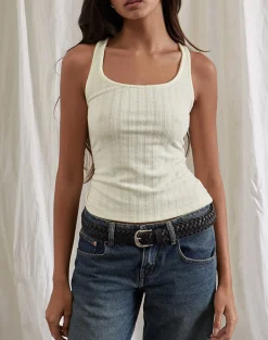 Motel Rocks Basic Tops | Vest Tops-Kalinda Vest Top in Pointelle Ivory