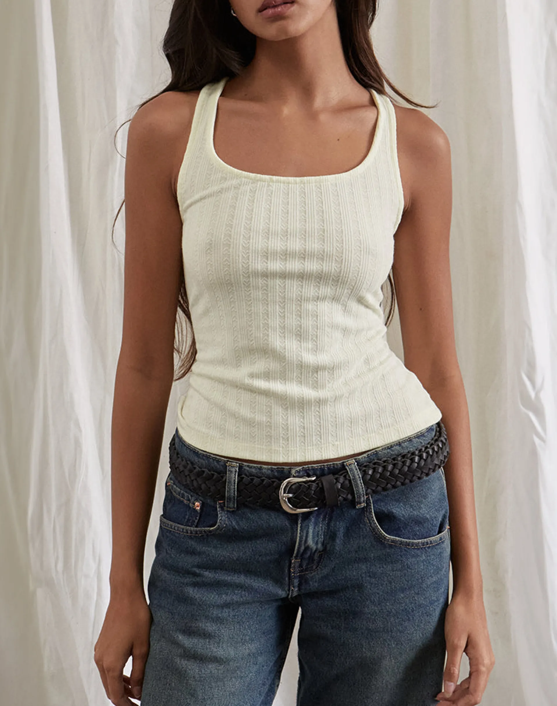 Motel Rocks Basic Tops | Vest Tops-Kalinda Vest Top in Pointelle Ivory