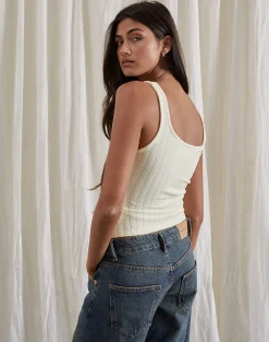 Motel Rocks Basic Tops | Vest Tops-Kalinda Vest Top in Pointelle Ivory