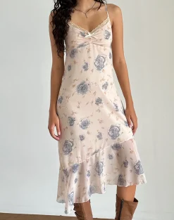 Motel Rocks Day Dresses | Printed Dresses-Kamala Midi Dress in Wild Rose Blue