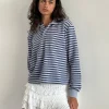 Motel Rocks Shirts And Blouses | Printed Tops-Kamilla Baggy Long Sleeve Shirt in Blue and Grey Stripe