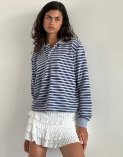 Motel Rocks Shirts And Blouses | Printed Tops-Kamilla Baggy Long Sleeve Shirt in Blue and Grey Stripe