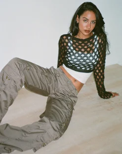 Motel Rocks Long Sleeve Tops-Kansaya Crop Top in Black