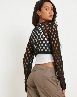Motel Rocks Long Sleeve Tops-Kansaya Crop Top in Black