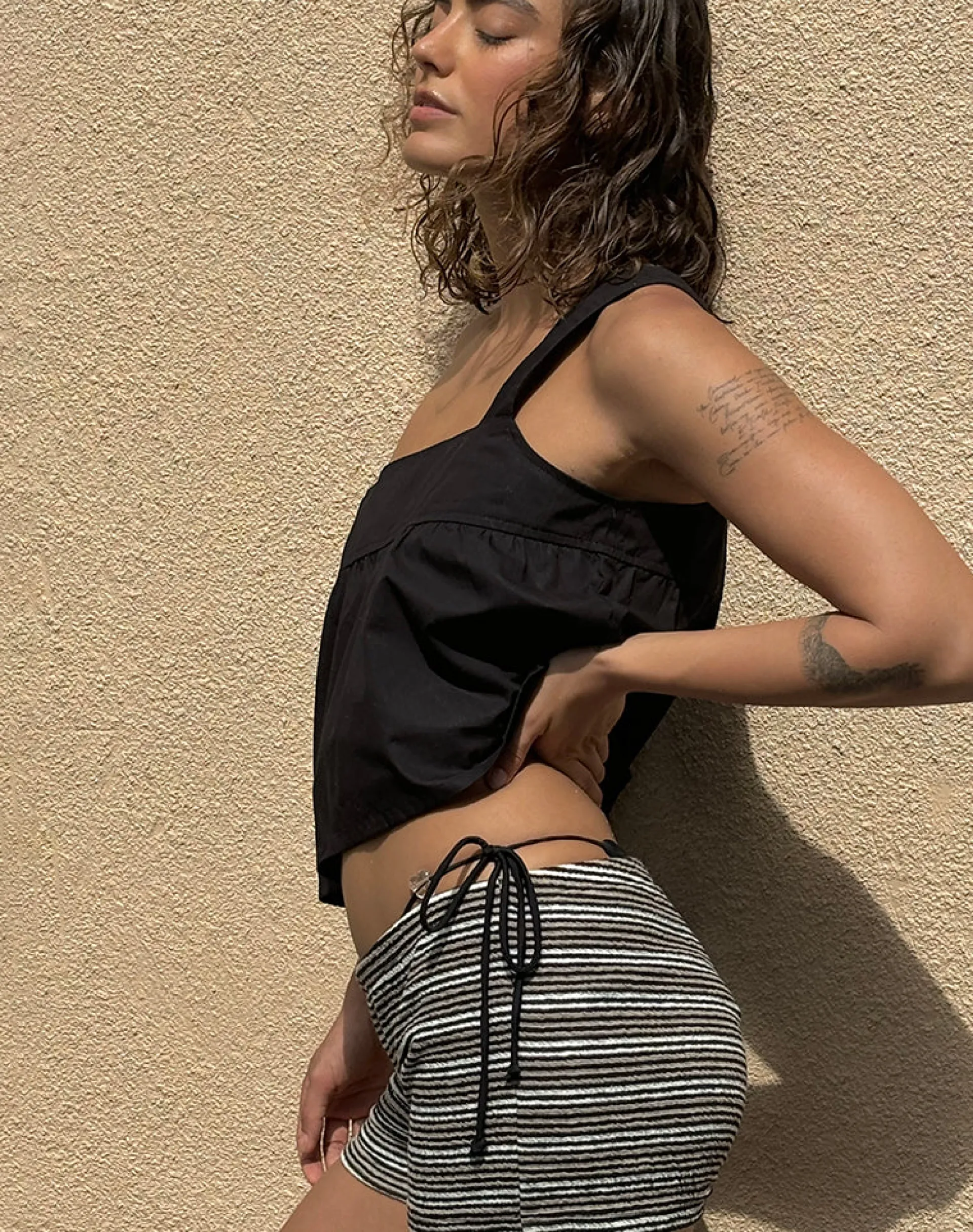Motel Rocks Basic Tops-Karana Peplum Top in Poplin Black