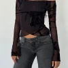 Motel Rocks Long Sleeve Tops | Going Out Tops-Kareena Long Sleeve Bardot Top in Orchid Flock Black OrchidFlockBlack