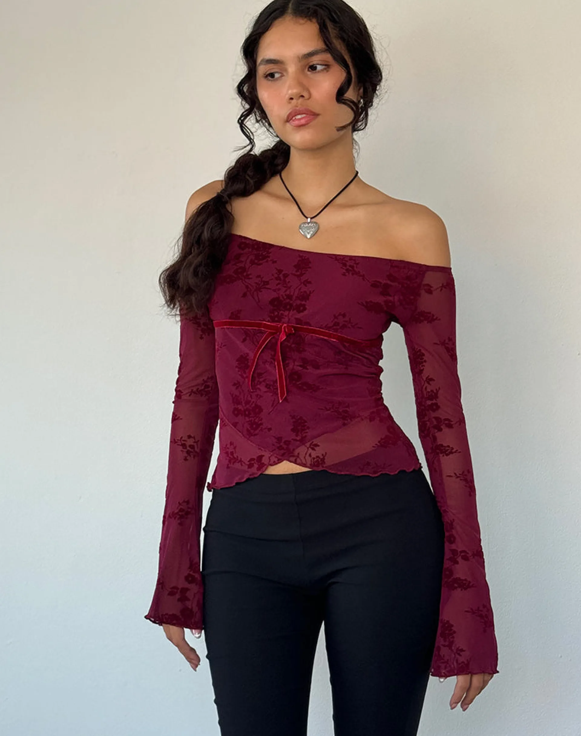 Motel Rocks Printed Tops | Bandeau Tops-Kareena Top in Botanical Flower Maroon BotanicalFlowerMaroon