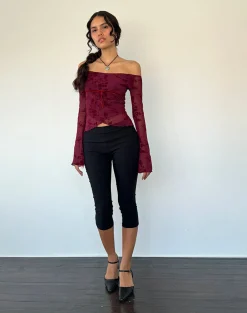 Motel Rocks Printed Tops | Bandeau Tops-Kareena Top in Botanical Flower Maroon BotanicalFlowerMaroon