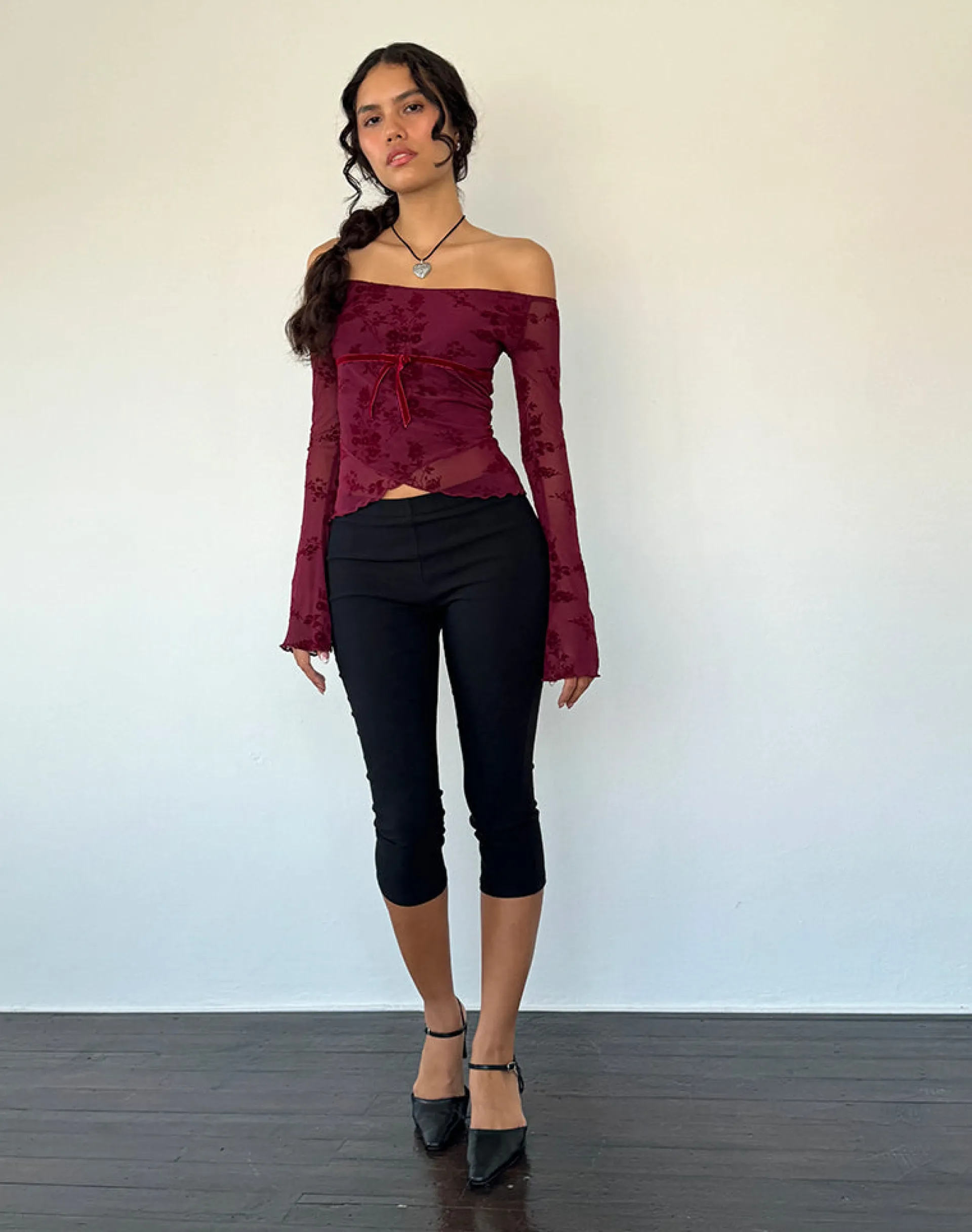Motel Rocks Printed Tops | Bandeau Tops-Kareena Top in Botanical Flower Maroon BotanicalFlowerMaroon