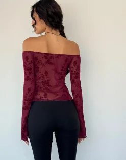 Motel Rocks Printed Tops | Bandeau Tops-Kareena Top in Botanical Flower Maroon BotanicalFlowerMaroon