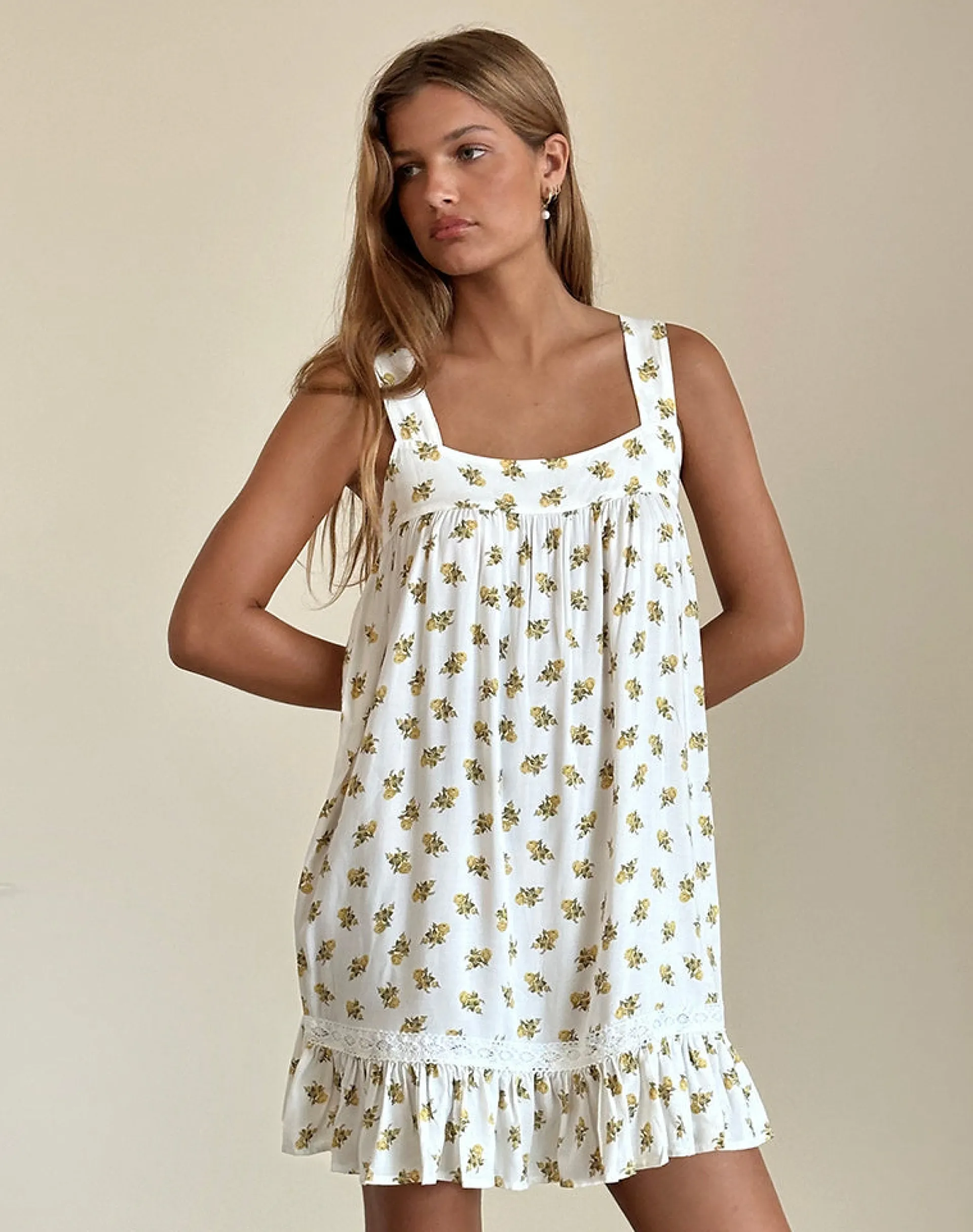 Motel Rocks Printed Dresses | Day Dresses-Karina Dress in Funshine Floral Off White