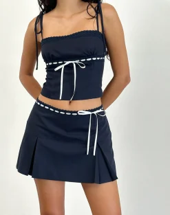 Motel Rocks Tailoring | Co-Ords-Karisa Cami Top in Navy with White Binding