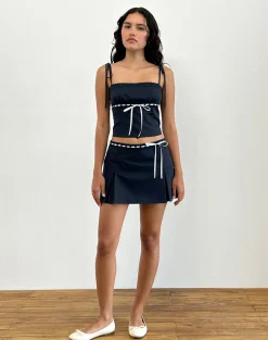 Motel Rocks Tailoring | Co-Ords-Karisa Cami Top in Navy with White Binding