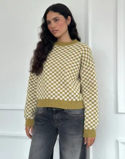 Motel Rocks Jumpers-Karu Jumper in Check Green CheckGreen