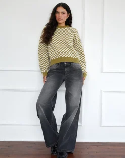 Motel Rocks Jumpers-Karu Jumper in Check Green CheckGreen