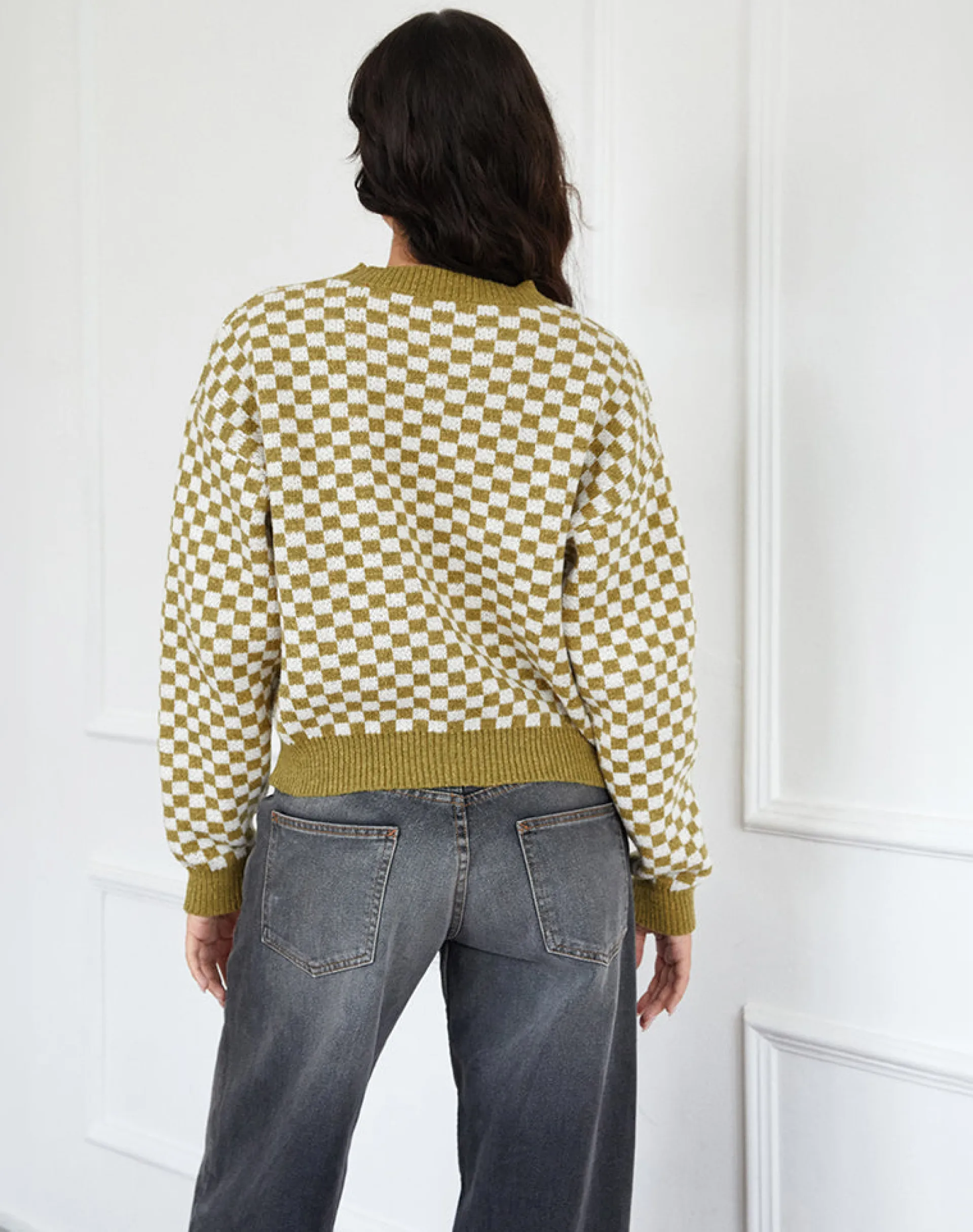 Motel Rocks Jumpers-Karu Jumper in Check Green CheckGreen