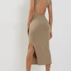 Motel Rocks Bodycon Dresses-Kasor Open Back Midi Dress in London Fog londonfog