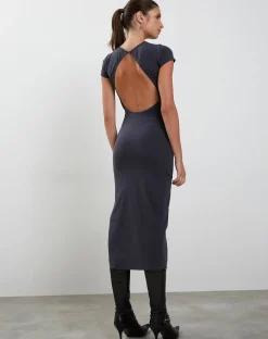 Motel Rocks Basics | Day Dresses-Kasor Open Back Midi Dress in Ocean Storm OceanStorm