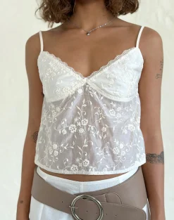 Motel Rocks Strappy Tops | Lace Tops-Kasturi Top in Broderie White