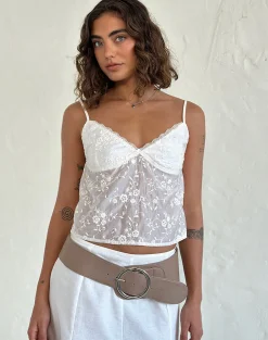 Motel Rocks Strappy Tops | Lace Tops-Kasturi Top in Broderie White