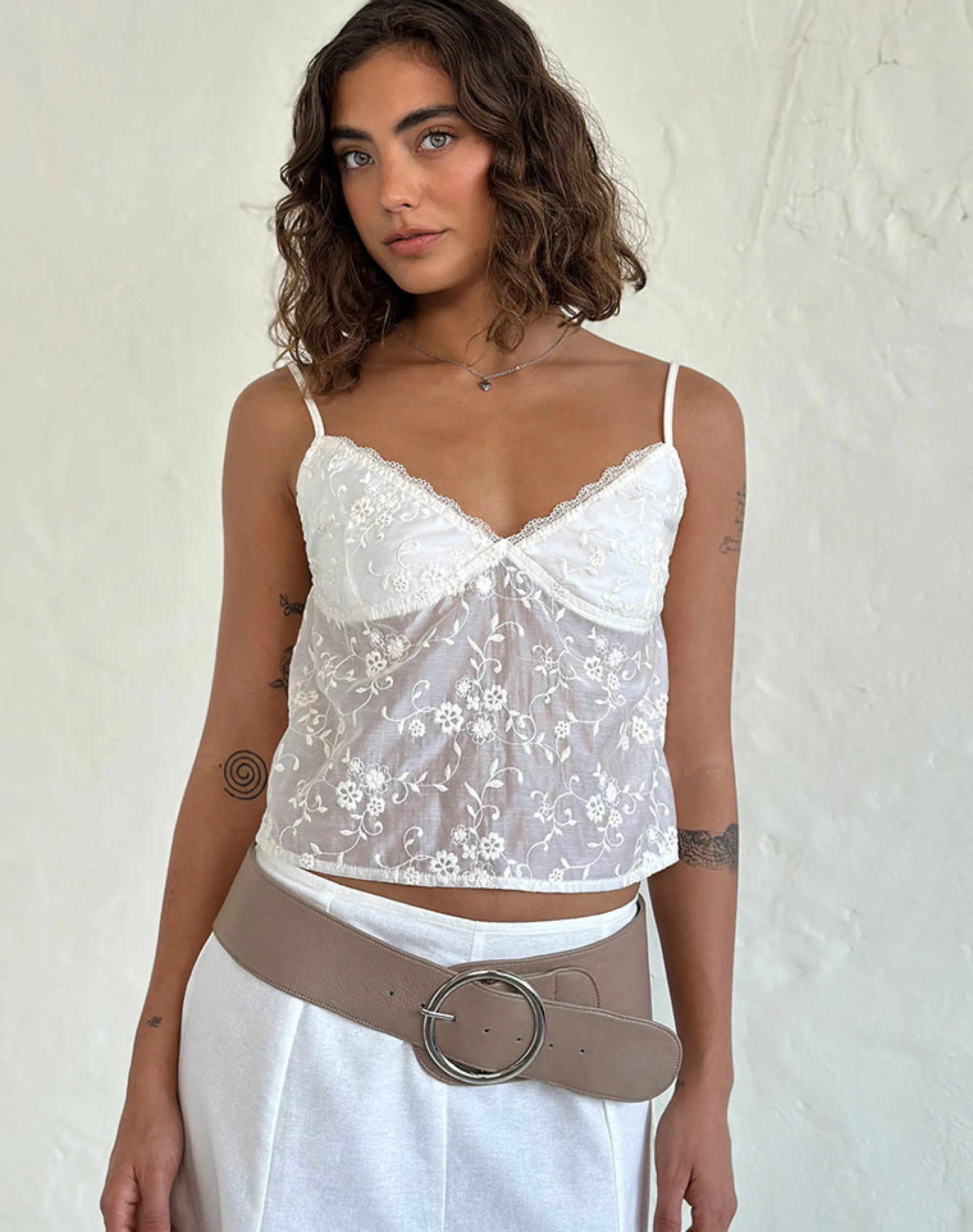 Motel Rocks Strappy Tops | Lace Tops-Kasturi Top in Broderie White