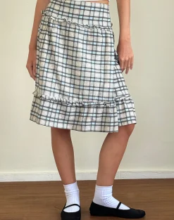 Motel Rocks Printed Skirts | A Line Skirts-Kasya Midi Skirt in Pastel Blue Tartan pastelbluetartan