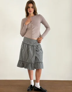 Motel Rocks Tailoring | Printed Skirts-Kasya Midi Skirt in Tonal Gingham Black and Grey TonalGinghamBlackandGrey