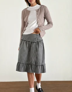 Motel Rocks Tailoring | Printed Skirts-Kasya Midi Skirt in Tonal Gingham Black and Grey TonalGinghamBlackandGrey