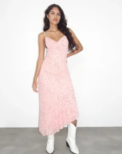 Motel Rocks Printed Dresses-Kavala Asymmetric Midi Dress in Shadow Floral Pink ShadowFloralPink