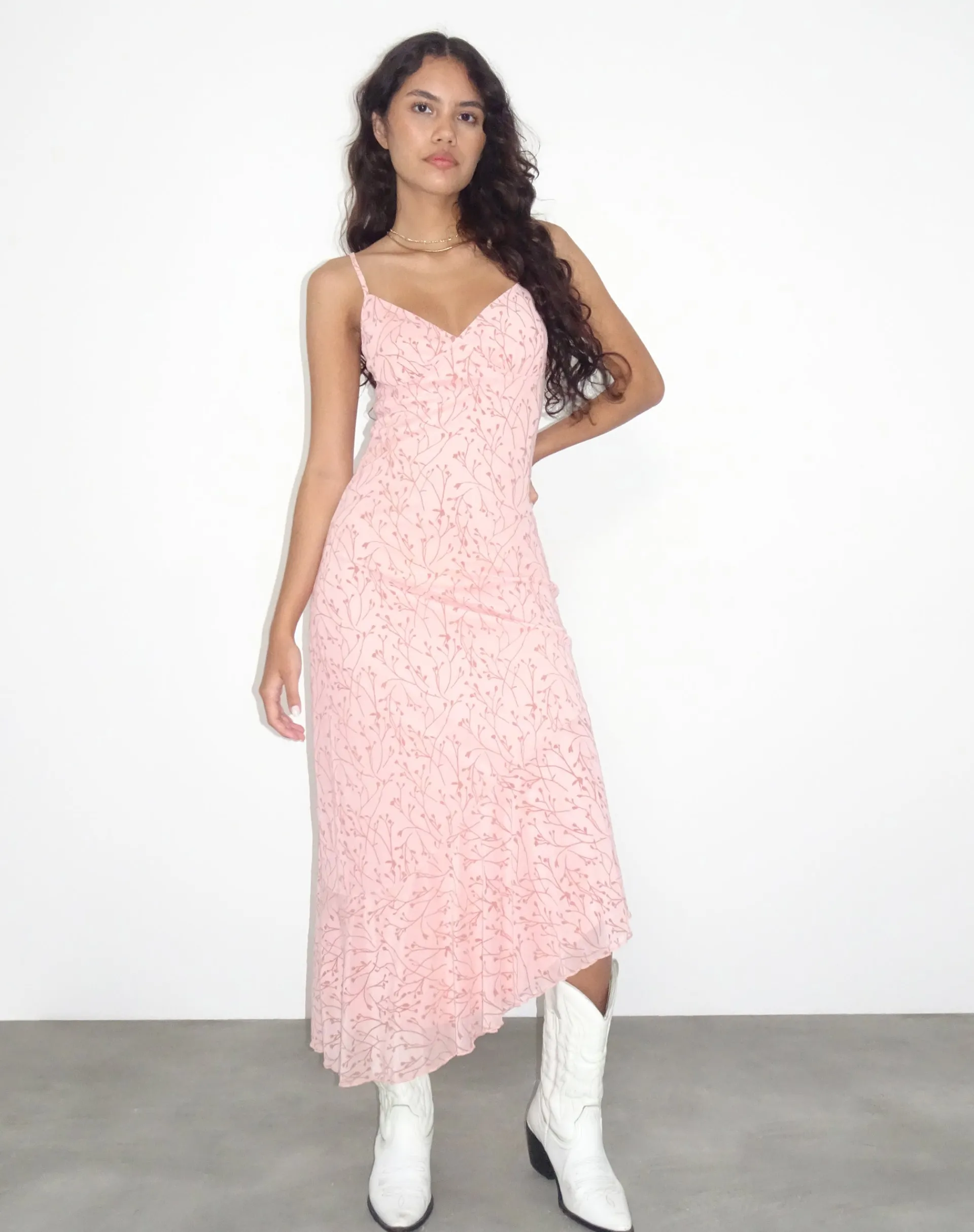 Motel Rocks Printed Dresses-Kavala Asymmetric Midi Dress in Shadow Floral Pink ShadowFloralPink