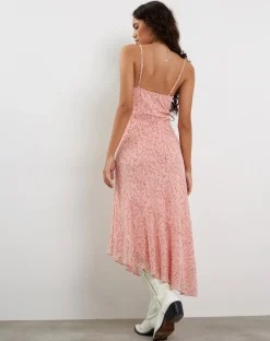 Motel Rocks Printed Dresses-Kavala Asymmetric Midi Dress in Shadow Floral Pink ShadowFloralPink
