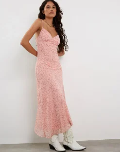 Motel Rocks Printed Dresses-Kavala Asymmetric Midi Dress in Shadow Floral Pink ShadowFloralPink
