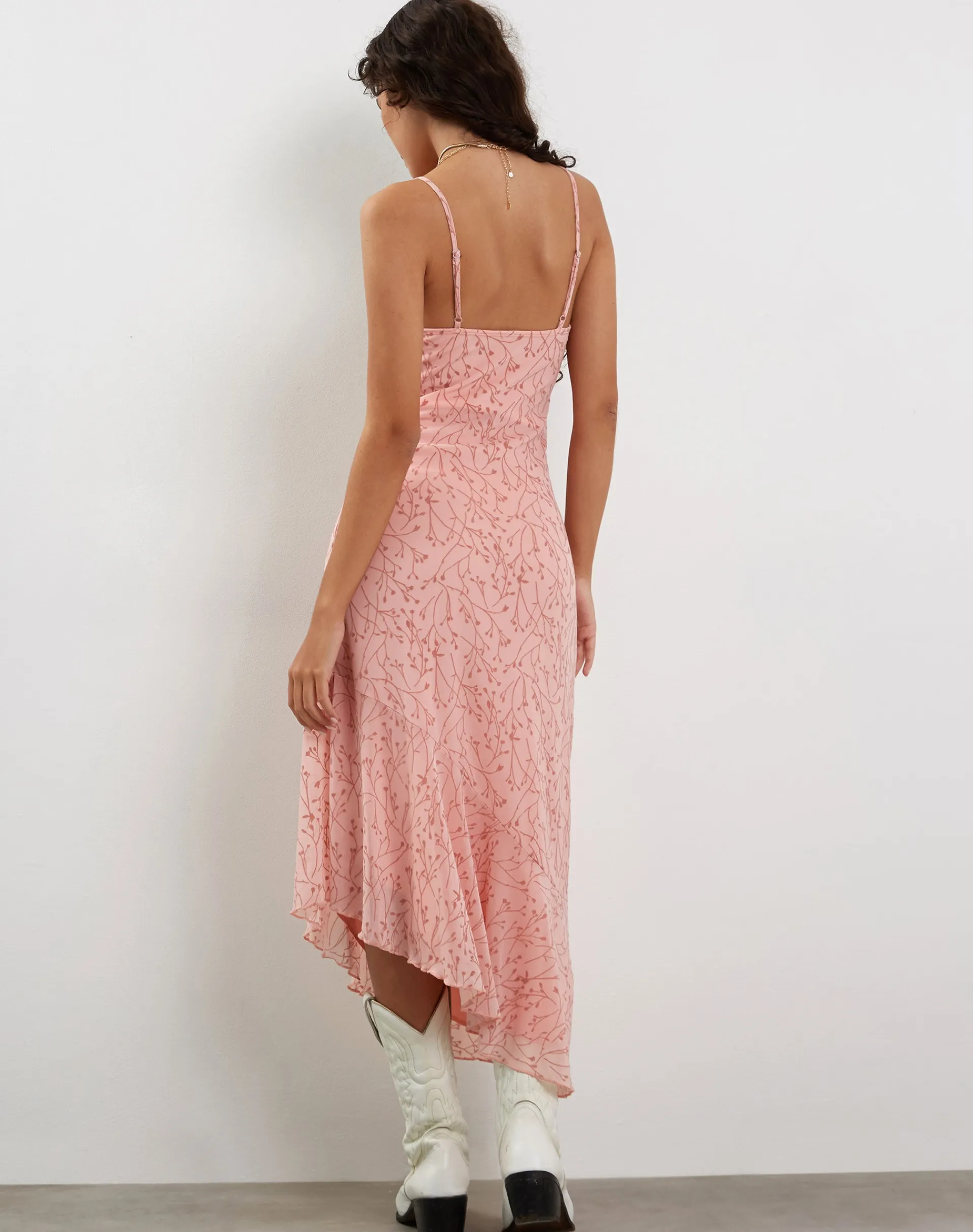 Motel Rocks Printed Dresses-Kavala Asymmetric Midi Dress in Shadow Floral Pink ShadowFloralPink