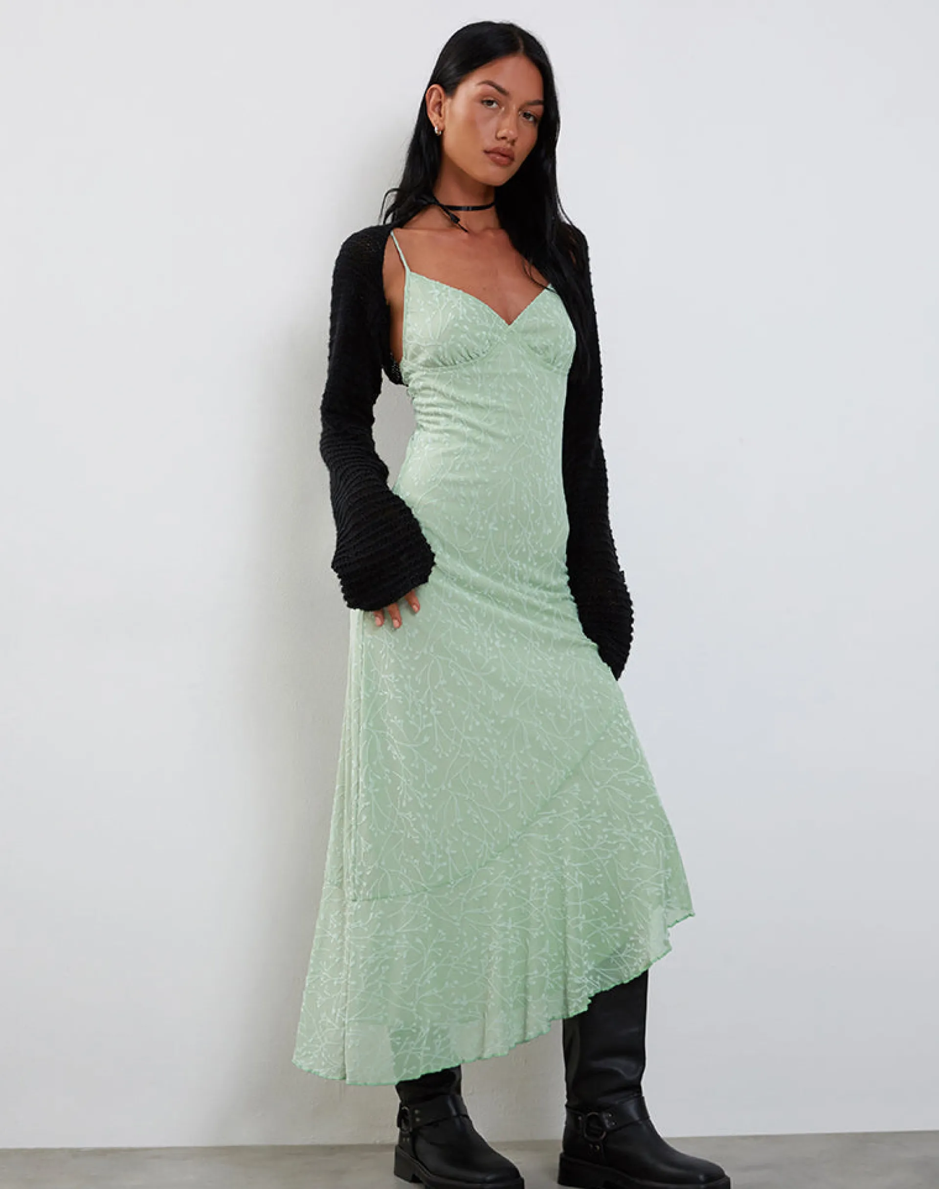 Motel Rocks Printed Dresses | Day Dresses-Kavala Midi Dress in Shadow Floral Sage ShadowFloralSage