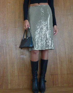 Motel Rocks A Line Skirts-Kavi Midi Skirt in Khaki Green Clear Sequin