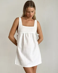 Motel Rocks Day Dresses | Mini Dresses-Kawase Tie Side Mini Dress in Linen White