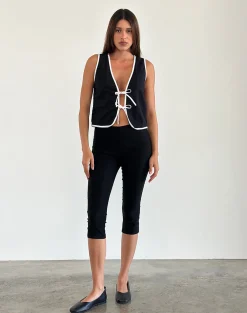 Motel Rocks Vest Tops-Kayna Top in Black with White Binding
