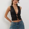 Motel Rocks Going Out Tops-Kayson Crop Top in Satin Black SatinBlack