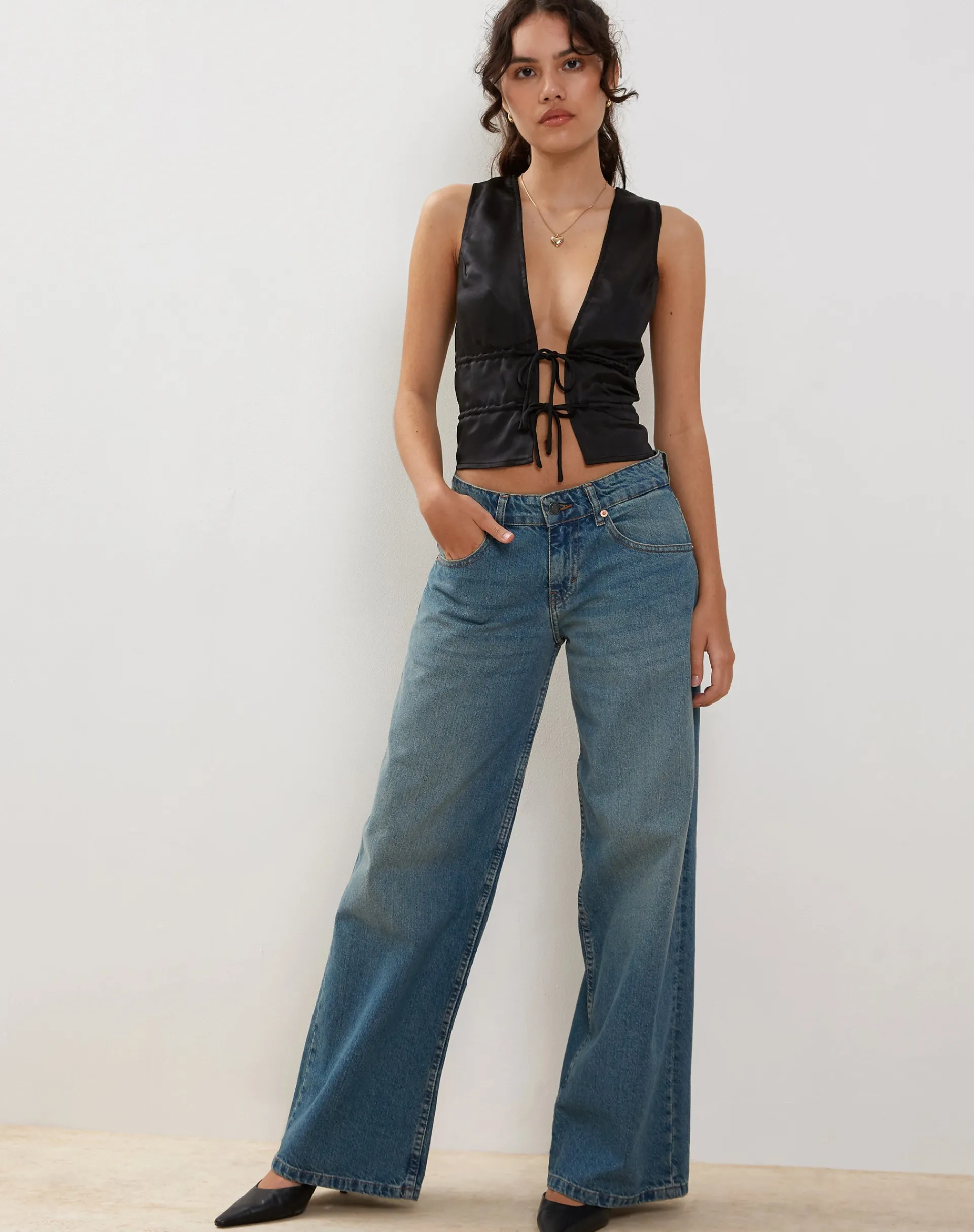 Motel Rocks Going Out Tops-Kayson Crop Top in Satin Black SatinBlack
