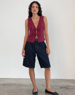 Motel Rocks Vest Tops-Kayve Tie Front Top in Burgundy